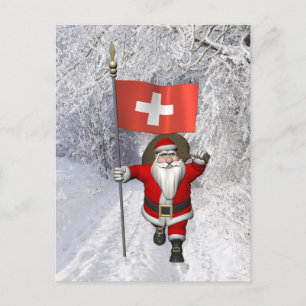 Cartão Postal De Festividades Papai Noel Com Alferes De Suiça
