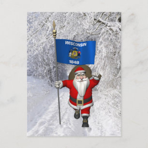 Cartão Postal De Festividades Papai Noel Com Alferes De Wisconsin