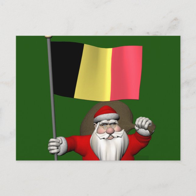 Cartão Postal De Festividades Papai Noel Com Bandeira Da Bélgica (Frente)