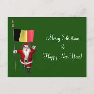 Cartão Postal De Festividades Papai Noel Com Bandeira Da Bélgica