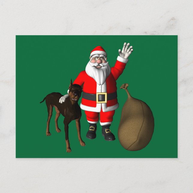 Cartão Postal De Festividades Papai Noel Com Doberman Pinscher (Frente)