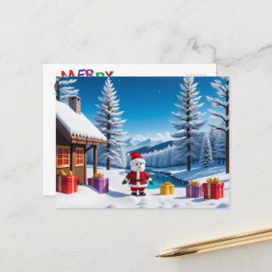 Cartão Postal De Festividades Papai Noel com presentes