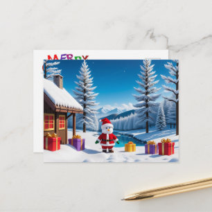 Cartão Postal De Festividades Papai Noel com presentes