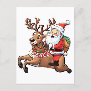 Cartão Postal De Festividades Papai Noel com presentes de paz