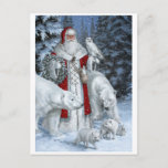Cartão Postal De Festividades Papai Noel Com Ursos De Coruja E Polar<br><div class="desc">Vintage Santa Clause com uma ilustração de coruja e ursos polares.</div>