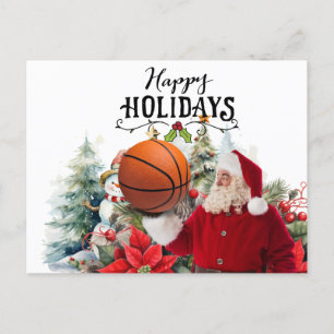 Cartão Postal De Festividades Papai Noel de Basquete com Neve no Natal