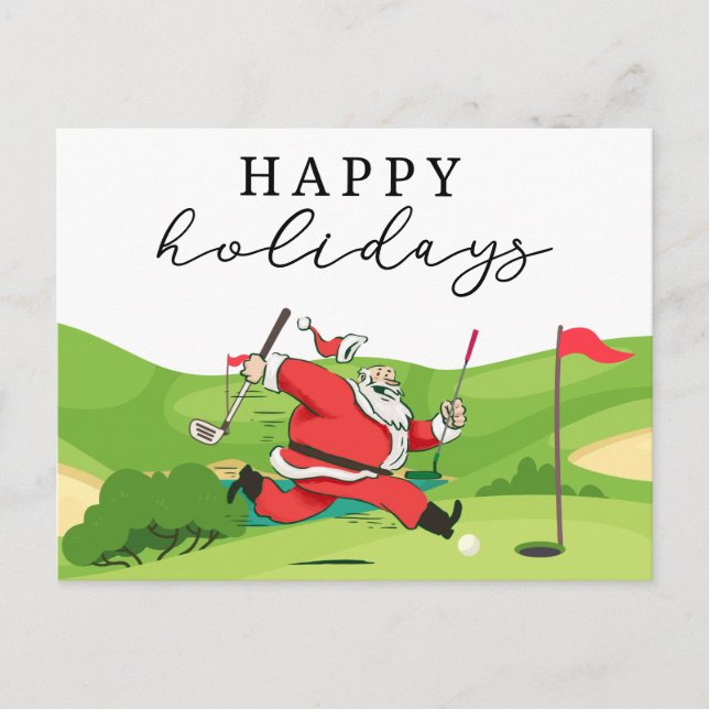 Cartão Postal De Festividades Papai Noel de golfe golfista feliz Natal  Feriado  (Frente)