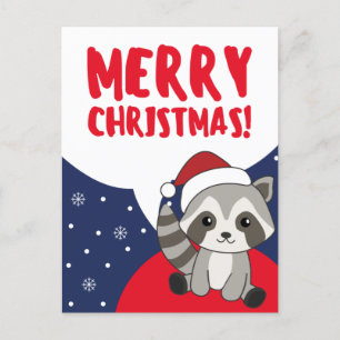 Cartão Postal De Festividades Papai Noel de guaxinim Natal Inverno Guaxinins Fér