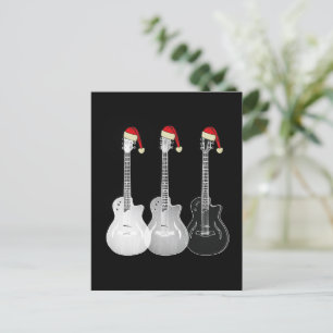 Cartão Postal De Festividades Papai Noel de Guitarra Legal Preto e Branco