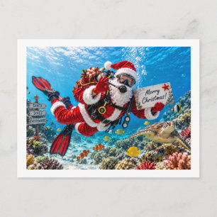 Cartão Postal De Festividades Papai Noel de mergulho debaixo d'água Natal Férias
