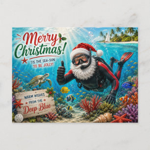 Cartão Postal De Festividades Papai Noel de Mergulho Natal Subaquático