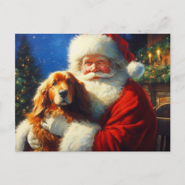 Cartão Postal De Festividades Papai Noel de Natal com Cães 4 (Frente)