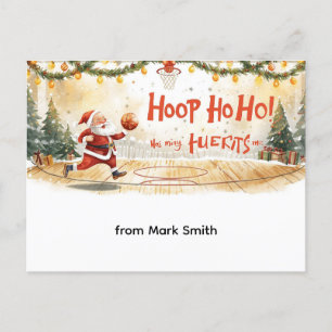 Cartão Postal De Festividades Papai Noel de Natal de basquete jogando