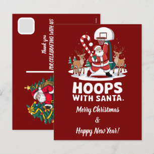 Cartão Postal De Festividades Papai Noel de Natal Personalizado Jogando Basquete