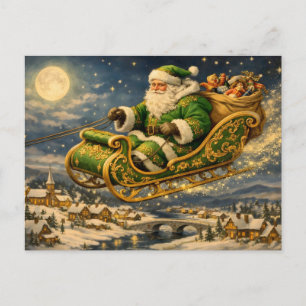 Cartão Postal De Festividades Papai Noel de Natal Vintage em Trenó com Presentes