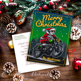 Cartão Postal De Festividades Papai Noel Dirige Um Natal De Moto