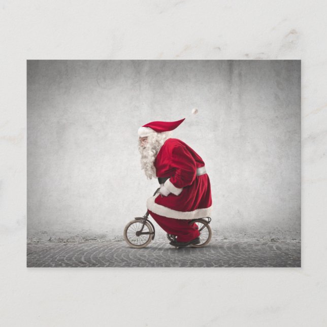 Cartão Postal De Festividades Papai Noel Dirige Uma Bicicleta (Frente)