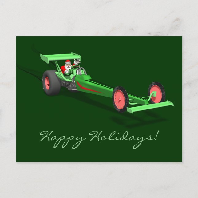 Cartão Postal De Festividades Papai Noel Dirigindo Um Dragster (Frente)