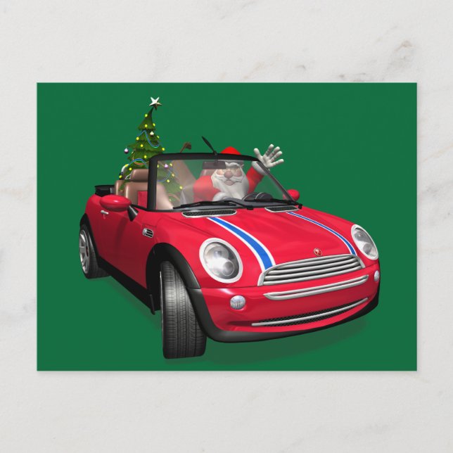 Cartão Postal De Festividades Papai Noel Dirigindo Um Mini (Frente)