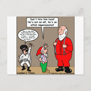 Cartão Postal De Festividades Papai Noel e Elfos Imitador Presentes e Camisetas