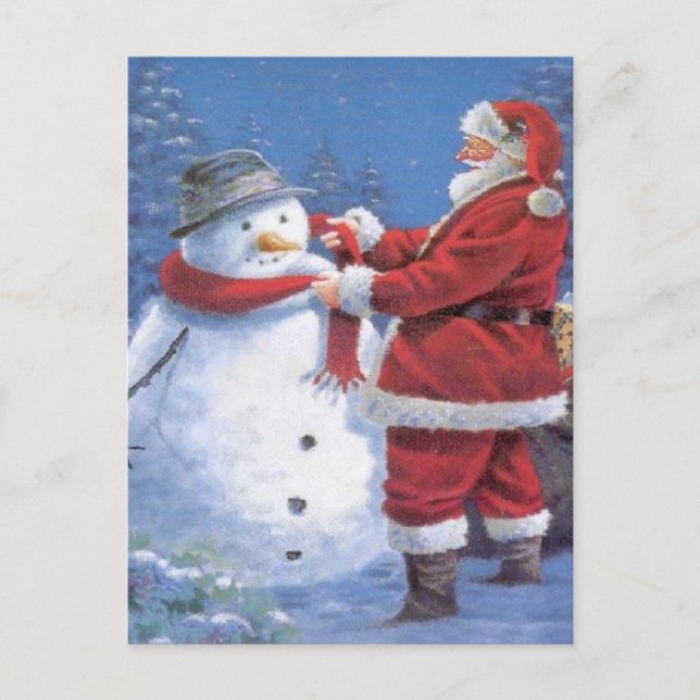 Cartão Postal De Festividades Papai Noel e Neve (Frente)