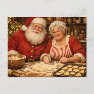 Cartão Postal De Festividades Papai Noel e Sra. Claus Fazendo Biscoitos