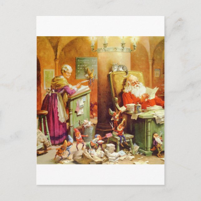 Cartão Postal De Festividades Papai Noel e Sra. Claus no Polo Norte (Frente)