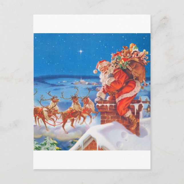 Cartão Postal De Festividades Papai Noel e sua poderosa Reindeer (Frente)