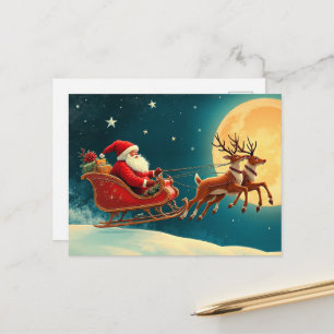 Cartão Postal De Festividades Papai Noel em trenó
