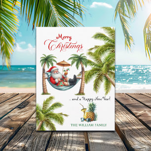 Cartão Postal De Festividades Papai Noel em um Natal em uma Ilha Tropical