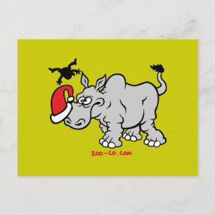 Cartão Postal De Festividades Papai Noel encontra um rinoceronte