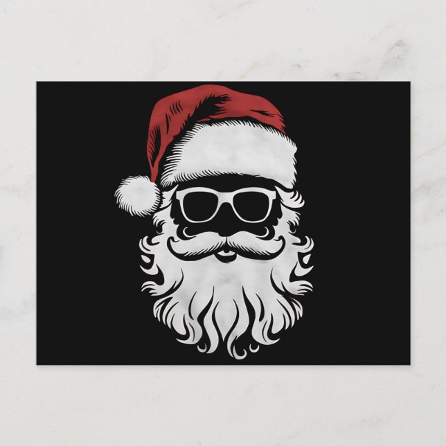 Cartão Postal De Festividades Papai Noel Enfrenta Óculos Solares Com Barba De Ch (Frente)