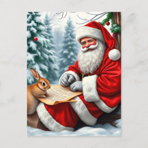 Cartão Postal De Festividades Papai Noel Escrevendo uma Carta em uma Floresta Ne