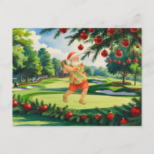 Cartão Postal De Festividades Papai Noel está jogando golfe Férias de Natal