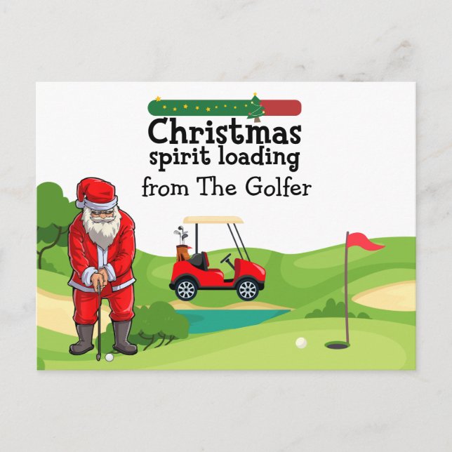 Cartão Postal De Festividades Papai Noel está jogando golfe no Natal (Frente)