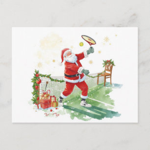 Cartão Postal De Festividades Papai Noel está jogando tênis Férias de Natal
