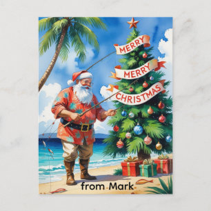 Cartão Postal De Festividades Papai Noel está pescando no feriado de Natal