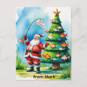 Cartão Postal De Festividades Papai Noel está pescando no feriado de Natal