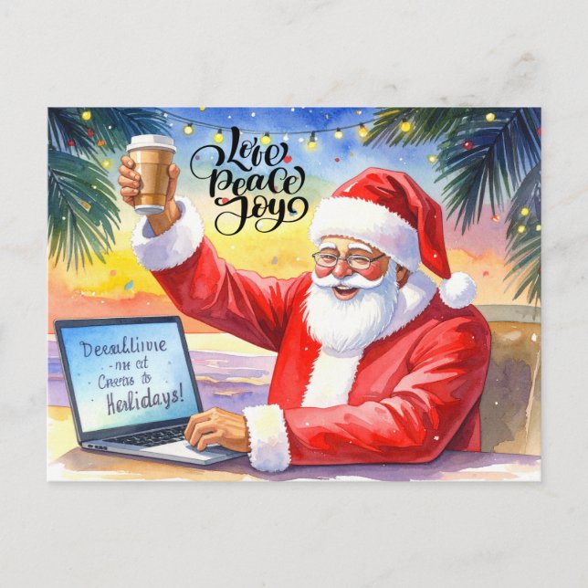 Cartão Postal De Festividades Papai Noel está trabalhando em uma linha direta pa (Frente)