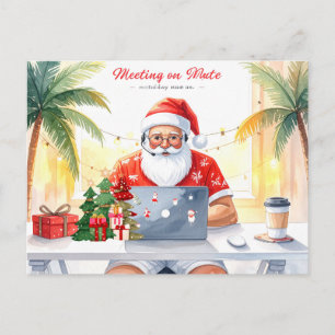 Cartão Postal De Festividades Papai Noel está trabalhando na linha no feriado de