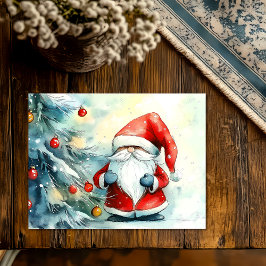 Cartão Postal De Festividades Papai Noel Gnomo Aparando a Árvore de Natal