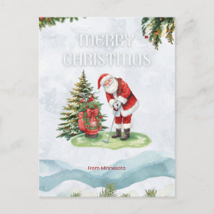Cartão Postal De Festividades Papai Noel Golfista Jogando Golfe em Minnesota no