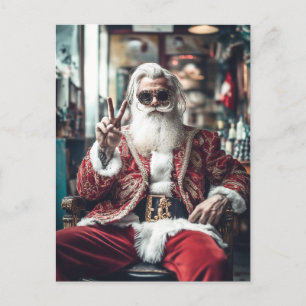 Cartão Postal De Festividades Papai Noel Hipster Faz uma Pose de Vibrações de Fé