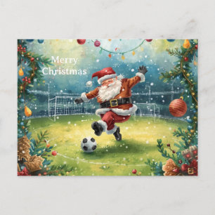 Cartão Postal De Festividades Papai Noel joga Futebol Feriado de Natal 