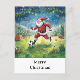 Cartão Postal De Festividades Papai Noel joga Futebol Feriado de Natal 