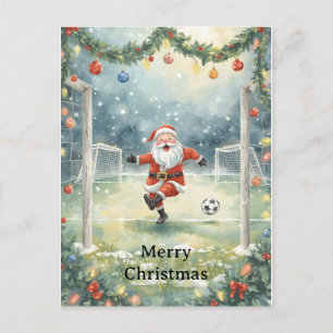 Cartão Postal De Festividades Papai Noel joga Futebol Feriado de Natal 