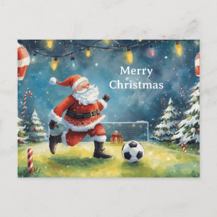 Cartão Postal De Festividades Papai Noel joga Futebol Feriado de Natal 