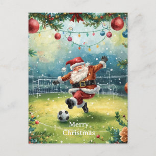 Cartão Postal De Festividades Papai Noel joga Futebol Feriado de Natal 