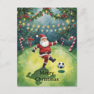 Cartão Postal De Festividades Papai Noel joga Futebol Feriado de Natal
