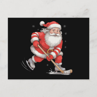 Cartão Postal De Festividades Papai Noel Jogando Hóquei no Gelo Patins de Gelo B